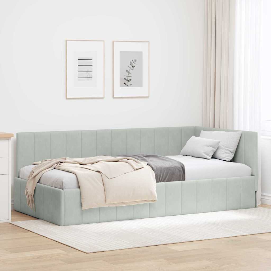Bedombouw – Bedframe – Bedframe Eenpersoons – Slaapkamermeubel – Ledikant – Lichtgrijs – 100 x 200 cm – Stevig Geperst Hout – Luxe Velvet Hoofdbord