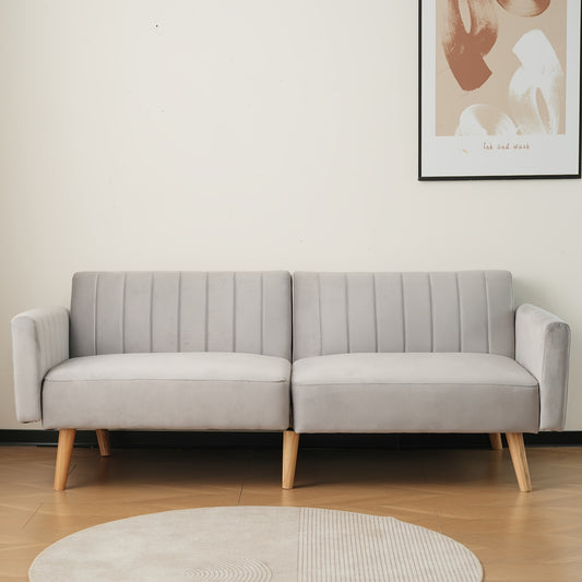 Sofabed – Slaapbank – Bedbank – Sofa – Logeerbed – 2-in-1 Multifunctioneel – Tri-Fold Vouwrugleuning – Rubberhouten Poten – Modern Grijs