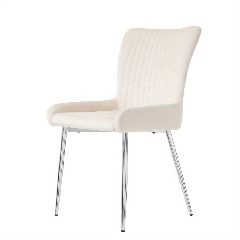 Fluwelen Zetel 2-Set – Fauteuil – Luxe Stoelen – Lounge Stoel – Beige Velvet – Zilverkleurige Metalen Poot – Ergonomische Lendensteun – Hoog Draagvermogen 150 kg
