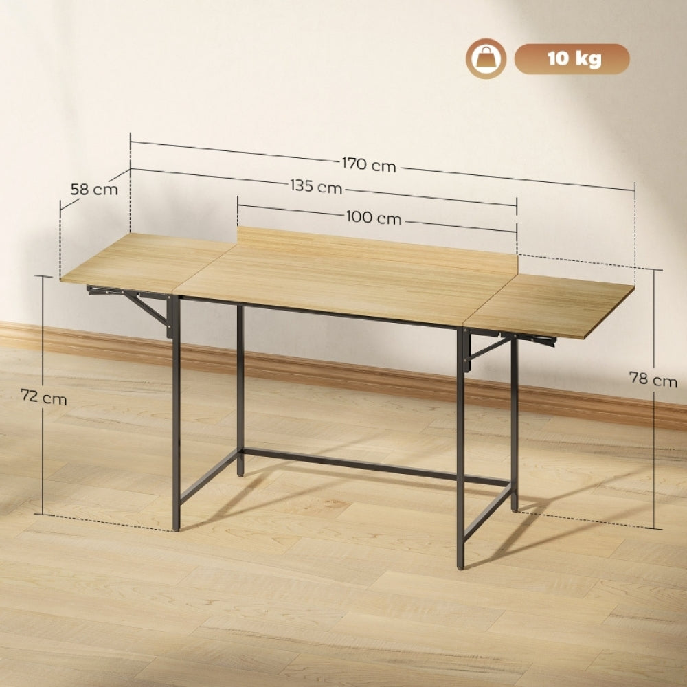 Bureaumeubel – Bureau – Computertafel – Bureautafel – Computerbureau – Inklapbaar Bureau – Met 2 Uitschuifbare Panelen – Stevig Metalen Onderstel – Ruime Werkoppervlakte – Compact & Ruimtebesparend – Eikenhout Zwart