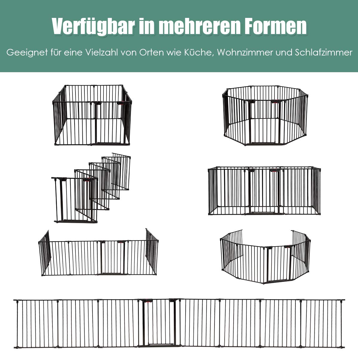 Baby Beschermomheining – Speelhekje – Veiligheidspoort – Hek Voor Baby’s – Gevaarzone Afzetting – Flexibel Instelbaar – Stevig Metaal Met Dubbelvergrendeling – 480 x 74 cm Zwart