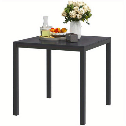 Tuintafel – Campingtafel – Balkontafel – Picknicktafel – Buiten tafel – Weerbestendig Aluminium – 73x73 cm – Houtlook – Voor 4 Personen – Zwarte Afwerking