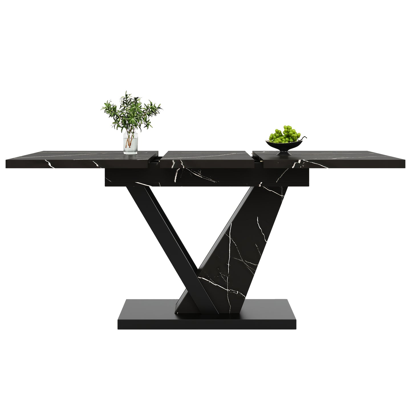 Uitschuifbare Eettafel – Verlengbare Tafel – Uitklapbare Tafel – Inklapbare Tafel – Eetkamertafel – Zwart Marmerpatroon – Verstelbaar 120-160 cm – Stevig Metalen Onderstel
