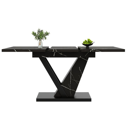 Uitschuifbare Eettafel – Verlengbare Tafel – Uitklapbare Tafel – Inklapbare Tafel – Eetkamertafel – Zwart Marmerpatroon – Verstelbaar 120-160 cm – Stevig Metalen Onderstel