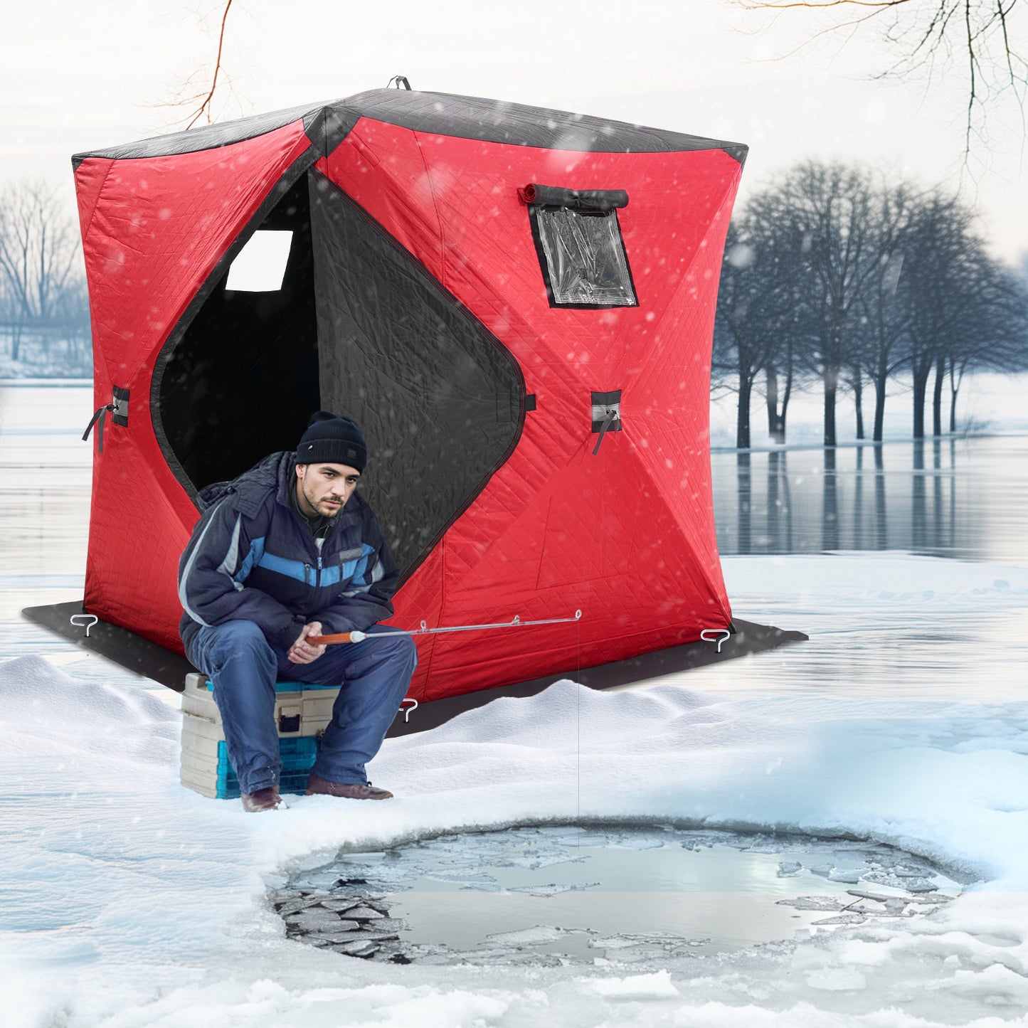 IJsvis Tent – Ijsvissententje – Vistent – Pop-up Tent – Schuiltent – Ruimte voor 3-4 Personen – Lichtgewicht Waterafstotend Polyester – Snelle Opzet