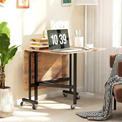 Inklapbare Eettafel – Opklapbare Tafel – Vouwtafel – Uitklapbare Tafel – Compacte Eettafel – Geschikt Voor 6 Personen – Met 6 Wielen En Remmen – Rustiek Bruin