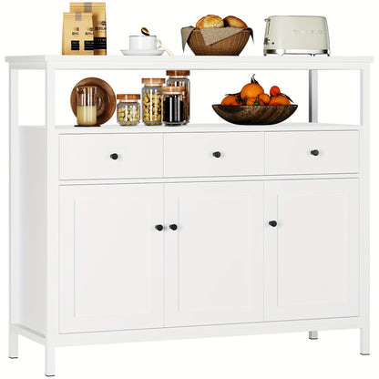 Witte Kast – Dressoir – Opbergkast – Sideboard – Buffetkast – Massief Hout – Verstelbare Planken – 3.2+ Kubieke Voet Capaciteit