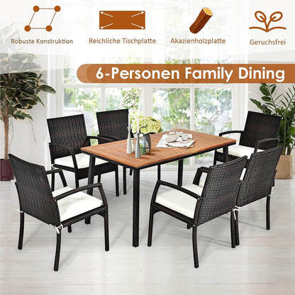 Tuintafel – Terrastafel – Buiten tafel – Eettafel – Houtentafel – Acaciahouten Blad – Met Parasolgat – 140x75x76 cm – Voor 6-8 Personen