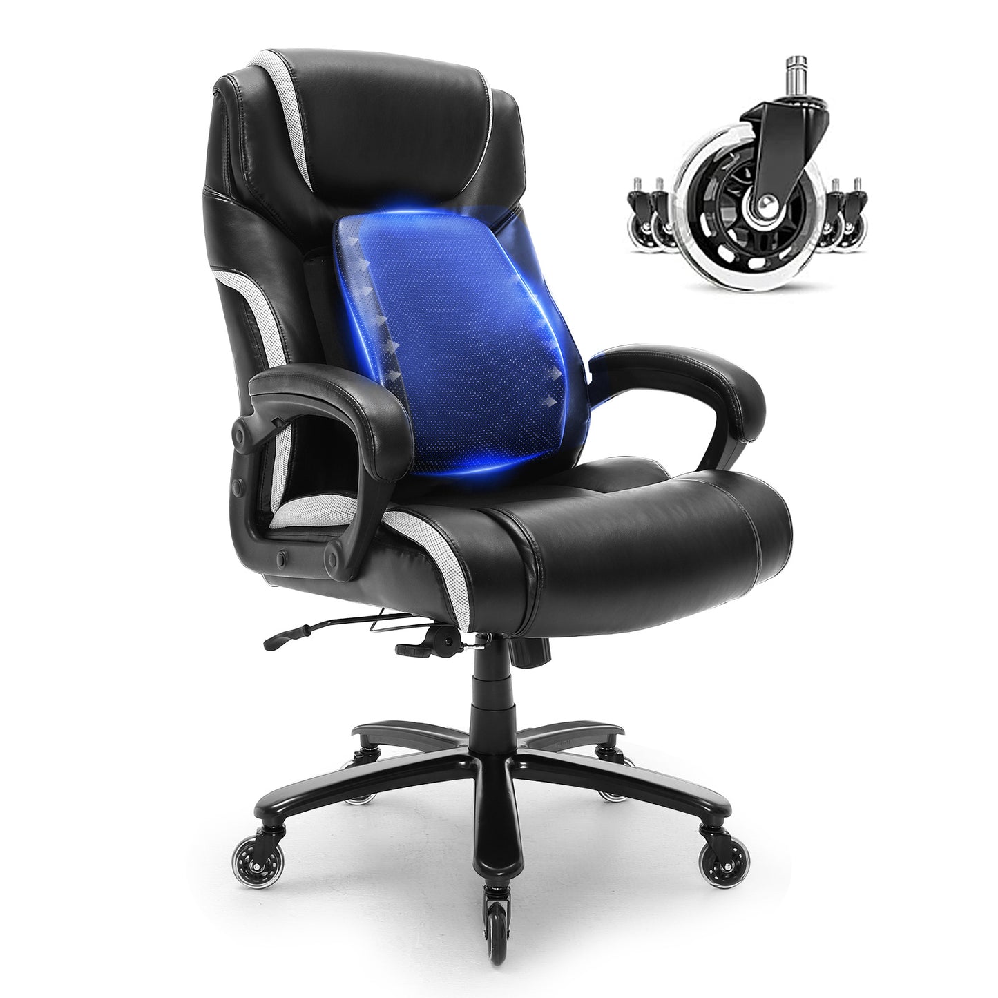 Ergonomische Bureaustoel – Bureaustoel Draaistoel Kantoorstoel Werkstoel Bureaustoel Met Lendensteun – Zwart – Verstelbare Rugondersteuning – Dikke Waterfall Zitting