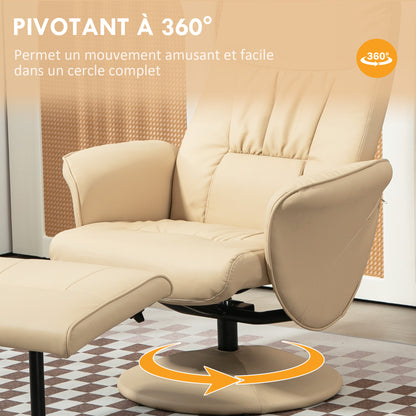 Relaxstoel – Relaxfauteuil – Draaifauteuil – Loungestoel – Fauteuil – 360° Draaibaar – Verstelbare Rugleuning Tot 145° – Beige Synthetisch Metalen Frame