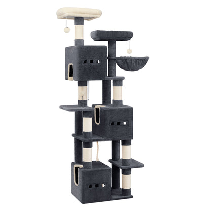 Kattenboom – Klimpaal – Krabpaal – Speelparadijs – Kattenmeubel – Donkergrijs – 193 cm Hoog – 7 Niveaus Met Sisal Krabpalen