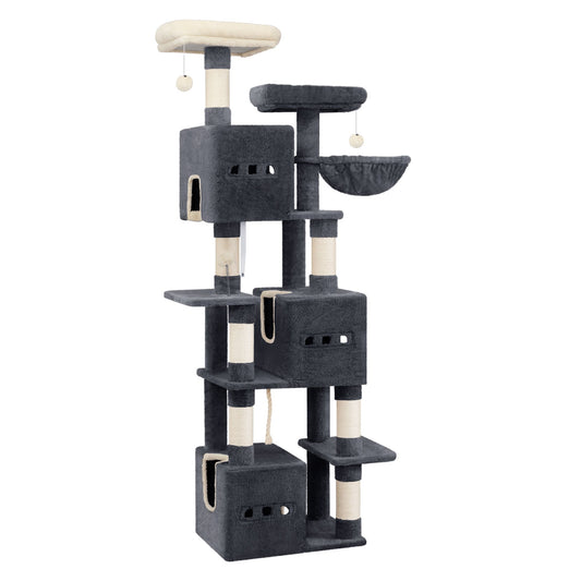 Kattenboom – Klimpaal – Krabpaal – Speelparadijs – Kattenmeubel – Donkergrijs – 193 cm Hoog – 7 Niveaus Met Sisal Krabpalen