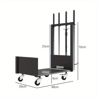 Firewood Rack – Houtopslag Rek – Houtstapelrek – Houthouder – Buitenhaard Accessoire – Metaal Zwart – Met Wielen en Zijhaken