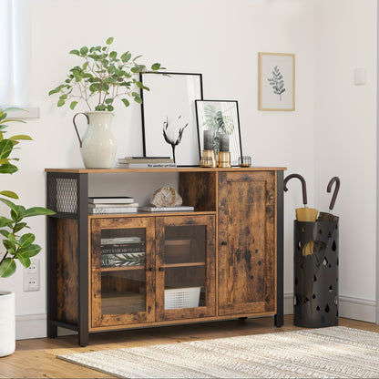 3-Door Industrial Style Buffet Table & Sideboard - 33 x 110 x 75cm, Hardwood Finish, Modern Minimalist Design for Dining Room, Living Room, Kitchen, Buffet Table for Dining Room, Kitchen Storage, Sleek Wooden Texture