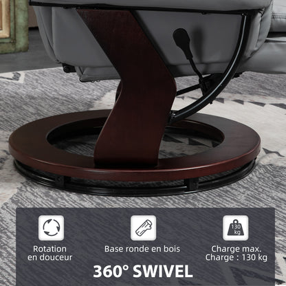 Relaxfauteuil – Relaxstoel – Loungestoel – Zitfauteuil – Fauteuil Met Voetensteun – Grijs – Verstelbare Rugleuning Tot 135° – 360° Draaibaar Met Houten Onderstel