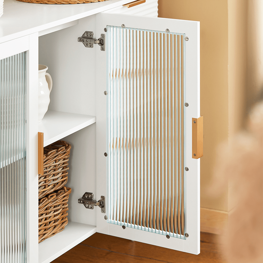 Keukenkastje – Keukenbuffet – Keukenmeubel – Opbergkast – Onderkast – 3 Laden – 2 Glazen Deuren – MDF Wit – Compact 108x85x40 cm