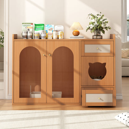 Kattenmeubel – Kattenhuis – Kattenkast – Kattenbakmeubel – Kattenmeubel walnut – Verborgen kattenbakruimte – Compact met opbergvak 120x45x83 cm