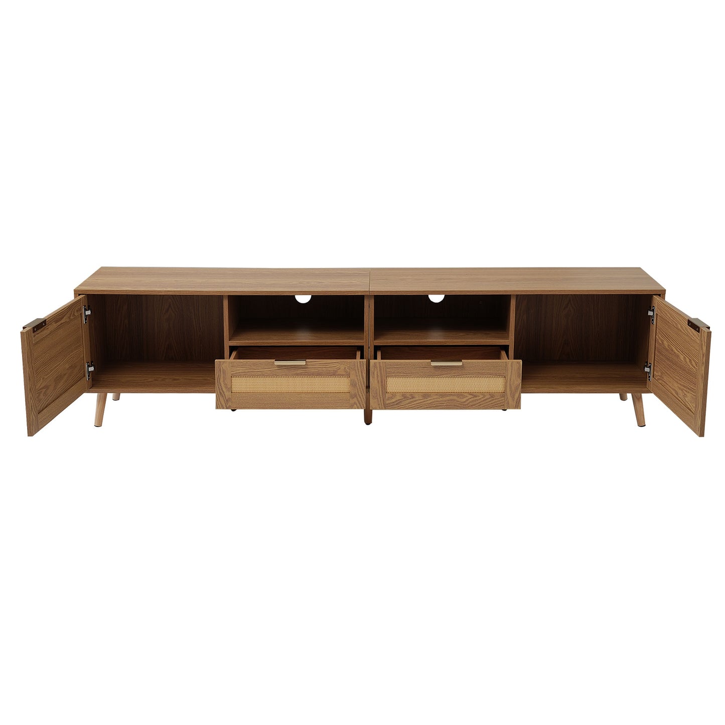 TV Meubel – Tv Kast – Lowboard – Tv Dressoir – Tv Meubel Licht Hout – 200 cm Breed – Massief Houten Poten