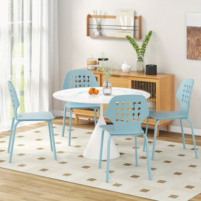 GOFLAME 4-Person Metal Dining Chair Set - Modern Knitted Backrest & Metal Legs, Armless Elegant Design for Kitchen, Dining Room & Living Room, Blue, Dining Room Furniture, Elegant Dining Chair, Knitted Texture