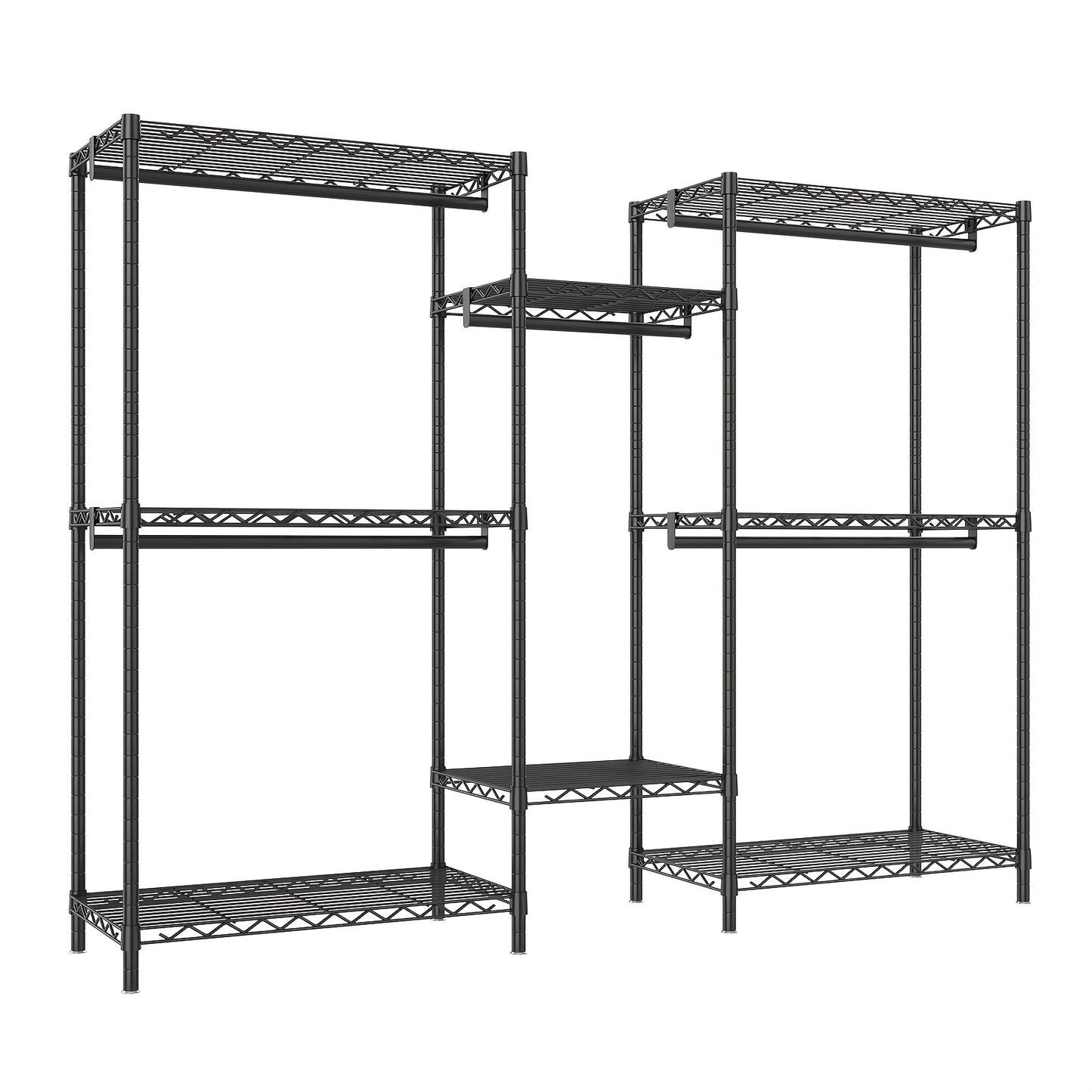 Heavy Duty Kledingrek – Kledingstender – Garderoberek – Kledinghanger – Kastorganizer – Extra Groot – 410,5 KG Capaciteit – 8 Planken & 5 Hangstangen – Roestvrij Stalen Frame – Vrijstaand – Ruimtebesparend Verticaal Design