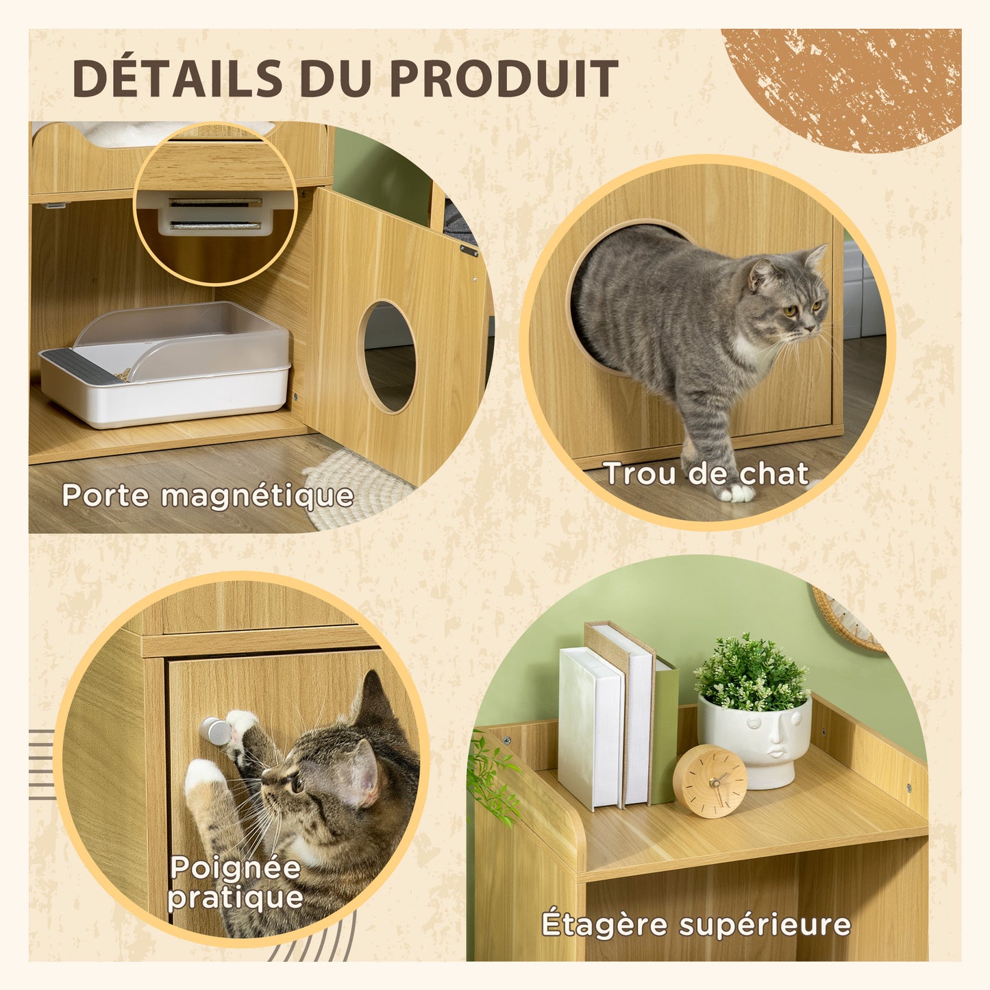 Kat Toilet Huis – Kattenbak Kast – Kattenmeubel – Kattenbak Omhuis – Kattenhuis Met Kussen – 3 Niveaus – Afmetingen 60x45x103 cm