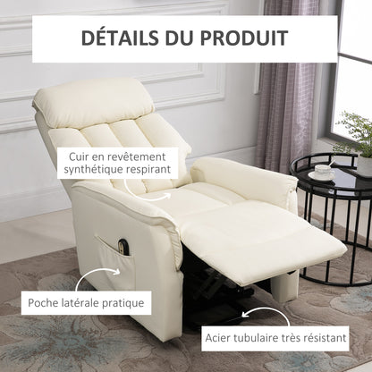 Elektrische Relaxstoel – Verstelbare Fauteuil – Power Lift Stoel – Tv Stoel – Relaxfauteuil – Met Afstandsbediening – Met Voetensteun – Max 150 kg – Crème Polyester