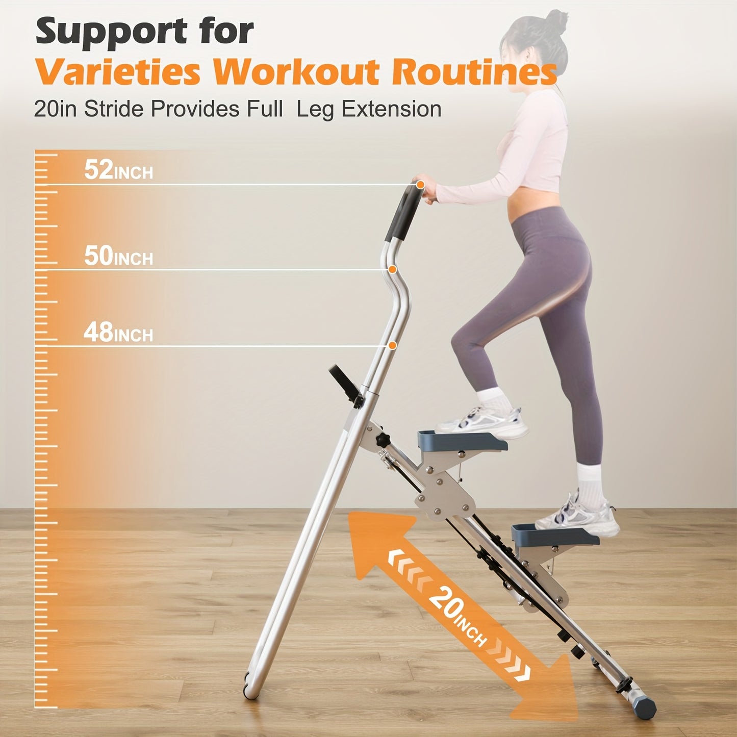 Height Adjustable Folding Stair Stepper – Opvouwbare Stair Climber – Thuis Fitnessmachine – Compacte Looptrainer – Verticale Klimtrainer – 3 Hoogteinstellingen Handvatten – Ruimtebesparend Design Wit
