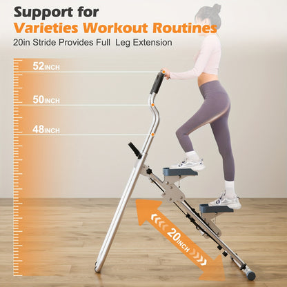 Height Adjustable Folding Stair Stepper – Opvouwbare Stair Climber – Thuis Fitnessmachine – Compacte Looptrainer – Verticale Klimtrainer – 3 Hoogteinstellingen Handvatten – Ruimtebesparend Design Wit