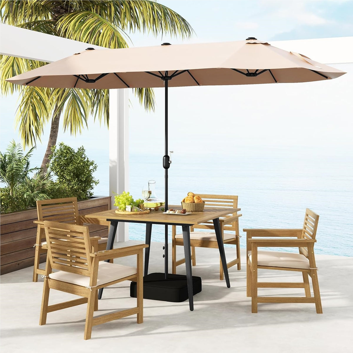 Tuintafel – Tuinmeubel – Houten Tafel – Buiten Tafel – Verandatafel – Acaciahout – Parasolgat 5 cm – Weerbestendig