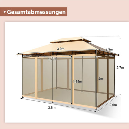 Metalen Tuinpaviljoen – Partytent – Prieel – Paviljoen – Tenten – Verwijderbare Zijwanden – Stevig Stalen Frame – 3 x 4 m Bruin