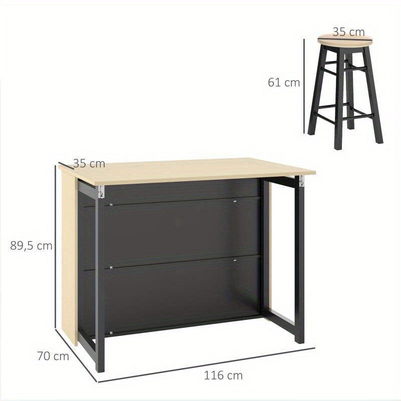 Bartafelset – Bartafel – Statafel – Barset – Barkrukken – Opvouwbaar Tafelblad – Driepoot Stabiliteit – Zwart