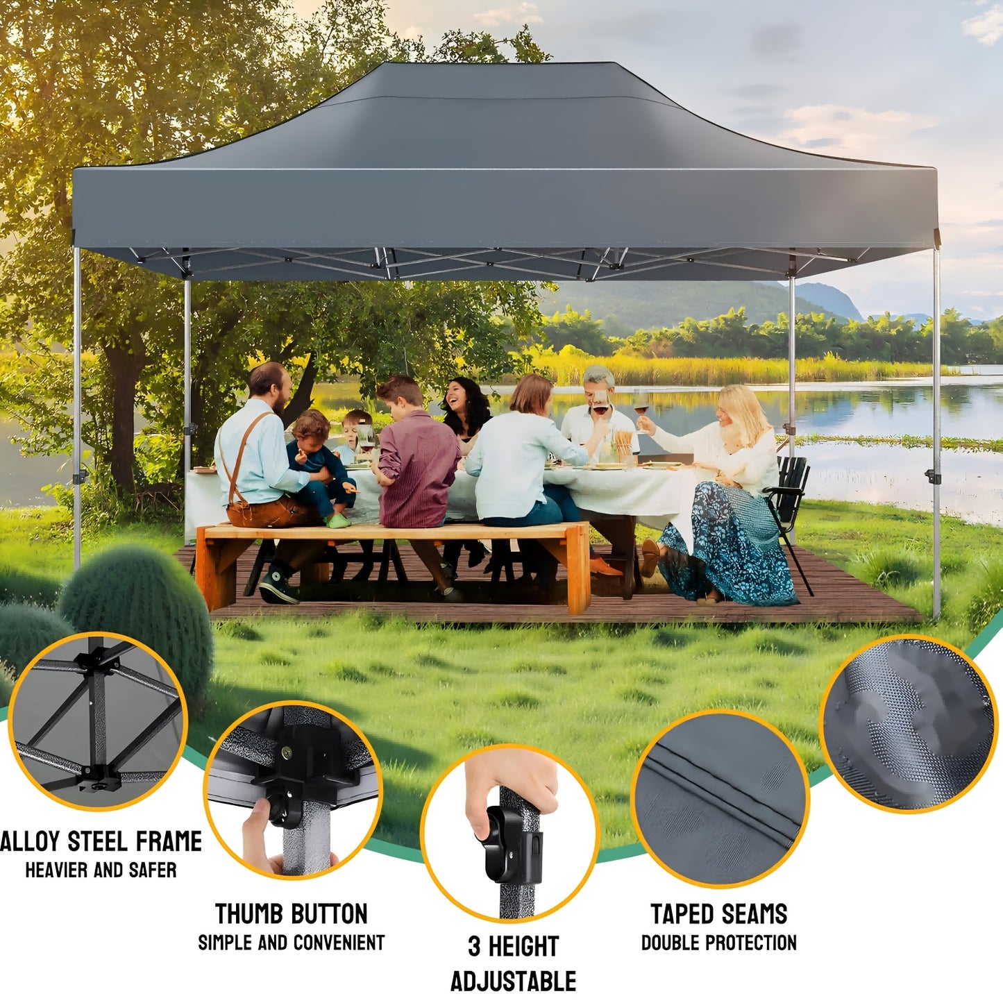 Feesttent – Partytent – Paviljoen – Tuintent – Overkapping – Pop-up Tent 3,05x4,57m – Hoogte Verstelbaar – Met Afneembare Zijwanden