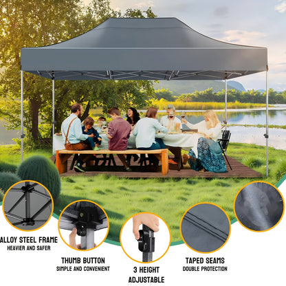 Partytent – Pop-up Tent – Feesttent – Paviljoen – Tuintent – 3,05x4,57 m – Hoogte Verstelbaar – Met Afneembare Zijwanden