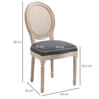 Eetkamerstoelen – Keukenstoelen – Stoelenset – Rattan Stoelen – Linnen Stoelen – Grijs – Comfortabele Bekleding – Massief Houten Poten