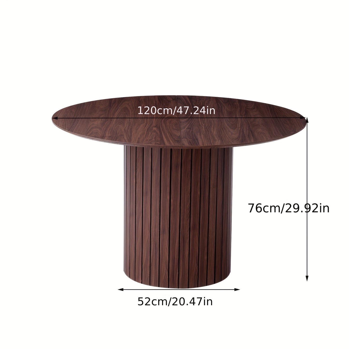 EGoonm 120cm Round Dining Table for 4-6 People - Modern Farmhouse Wood & Metal Kitchen Table with Slatted Pedestal Base, Heavy-Duty MDF/MDF Top, Brown Wood Grain, Adjustable Leveling Feet & Scratch, Easy Assembly (48