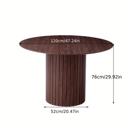 EGoonm 120cm Round Dining Table for 4-6 People - Modern Farmhouse Wood & Metal Kitchen Table with Slatted Pedestal Base, Heavy-Duty MDF/MDF Top, Brown Wood Grain, Adjustable Leveling Feet & Scratch, Easy Assembly (48