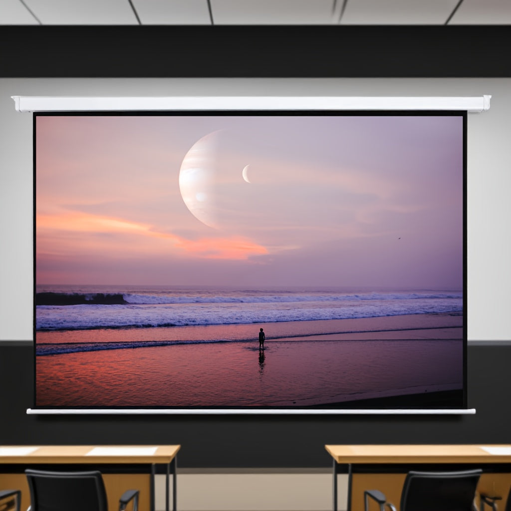 Black Friday /Deals Fully Automatic Lifting Cinema Screen White Plastic Material European Standard Universal Power Plug And Odorless Automatic Lifting And Retracting VDE Electrical Certification 213.36 cm 4:3 Standard Screen