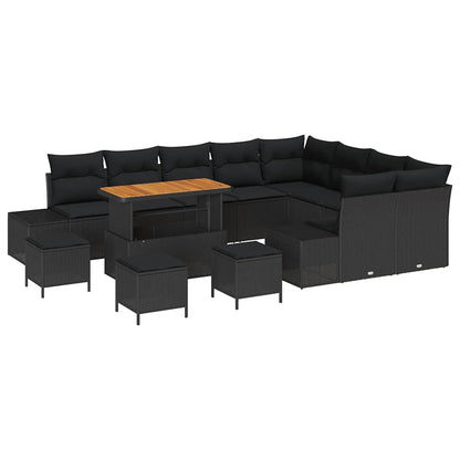 Tuinbank – Buitenbank – Loungeset – Zithoek – Balkonbank – 5-Zits – UV-Bestendig Poly Rattan – Stevig Stalen Frame – Zwart