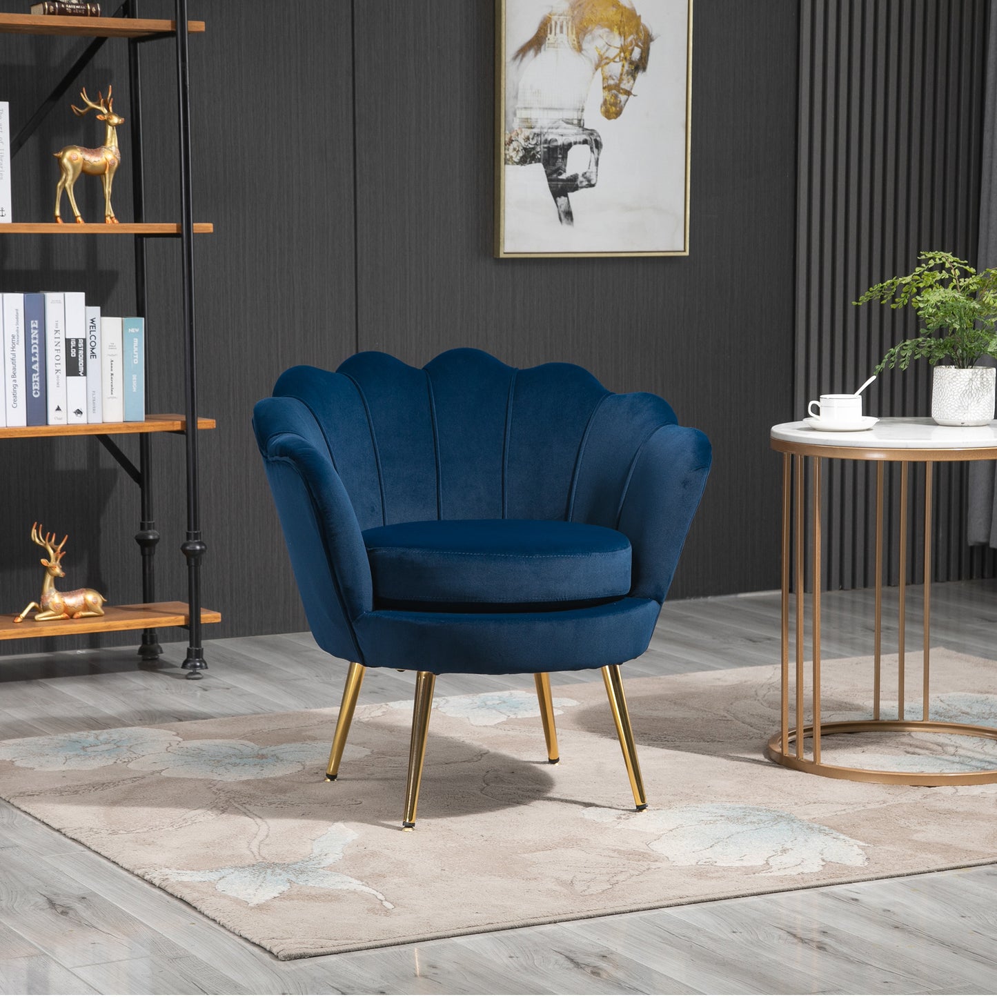 Fauteuil – Armstoel – Lounge Stoel – Relaxfauteuil – Clubstoel – Velvet Bekleding – Gouden Metalen Poten – 76x67x74 cm – Blauw