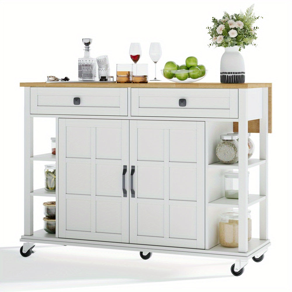 Keukentrolley – Serveerwagen – Keukenrolwagen – Opbergtrolley – Keukenwagen – Uitklapbaar Werkblad – 120 x 65 cm – Met 2 Lades – Met Wieltjes