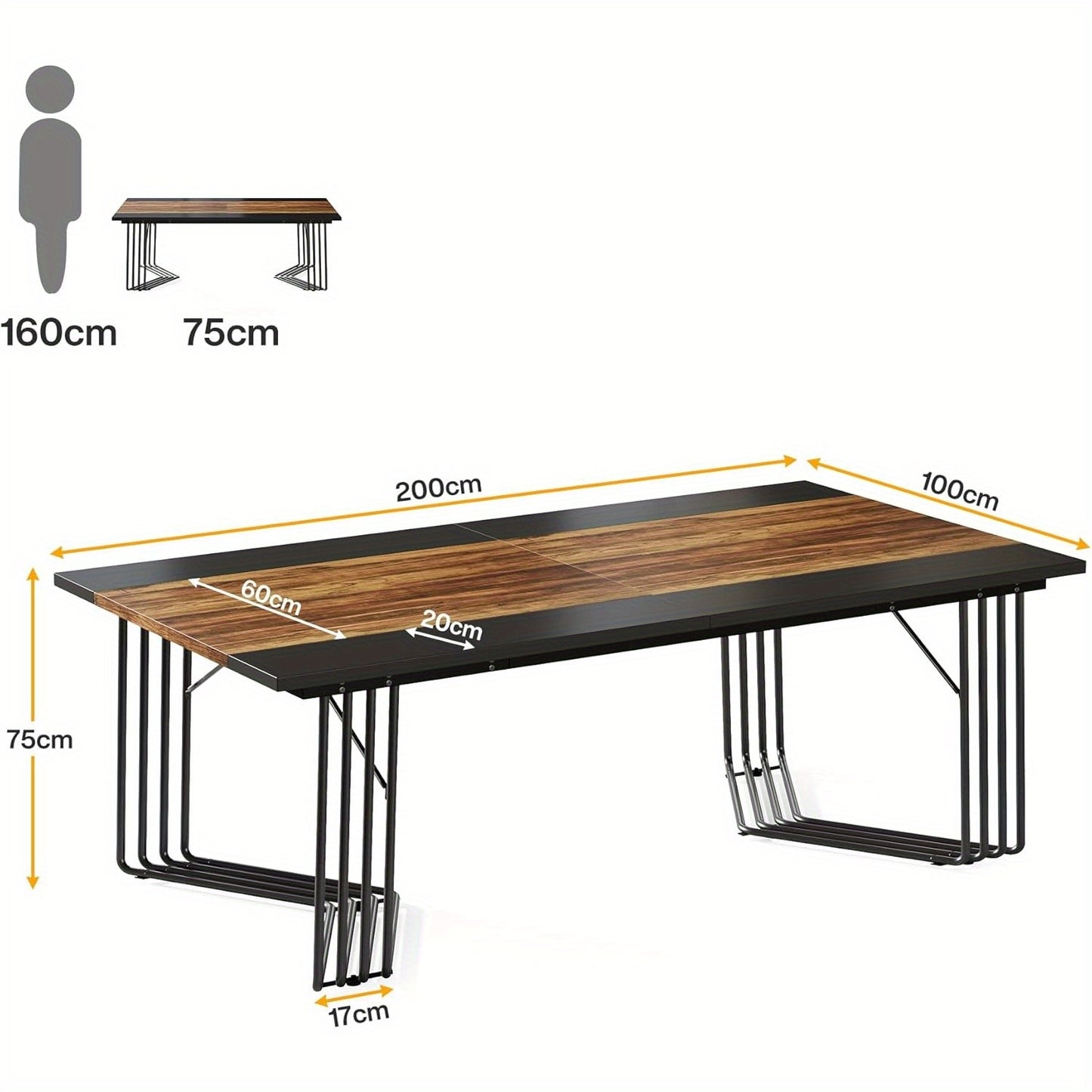 Eettafel – Keukentafel – Tafel – Eetkamertafel – Bureau – Industrieel Metalen Frame – Extra Lang 200 cm Voor 8-10 Personen – Stevig MDF Blad – Gemakkelijk Schoon Te Maken