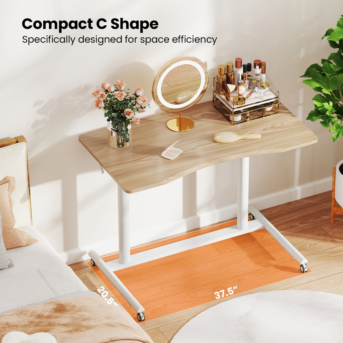 Zitsta Bureau – Staande Werkplek – Verstelbaar Bureau – Mobiel Bureau – Laptop Tafel – C-vormig Design – Verstelbare Hoogte 70-107 cm – Metalen Frame Met Wieltjes