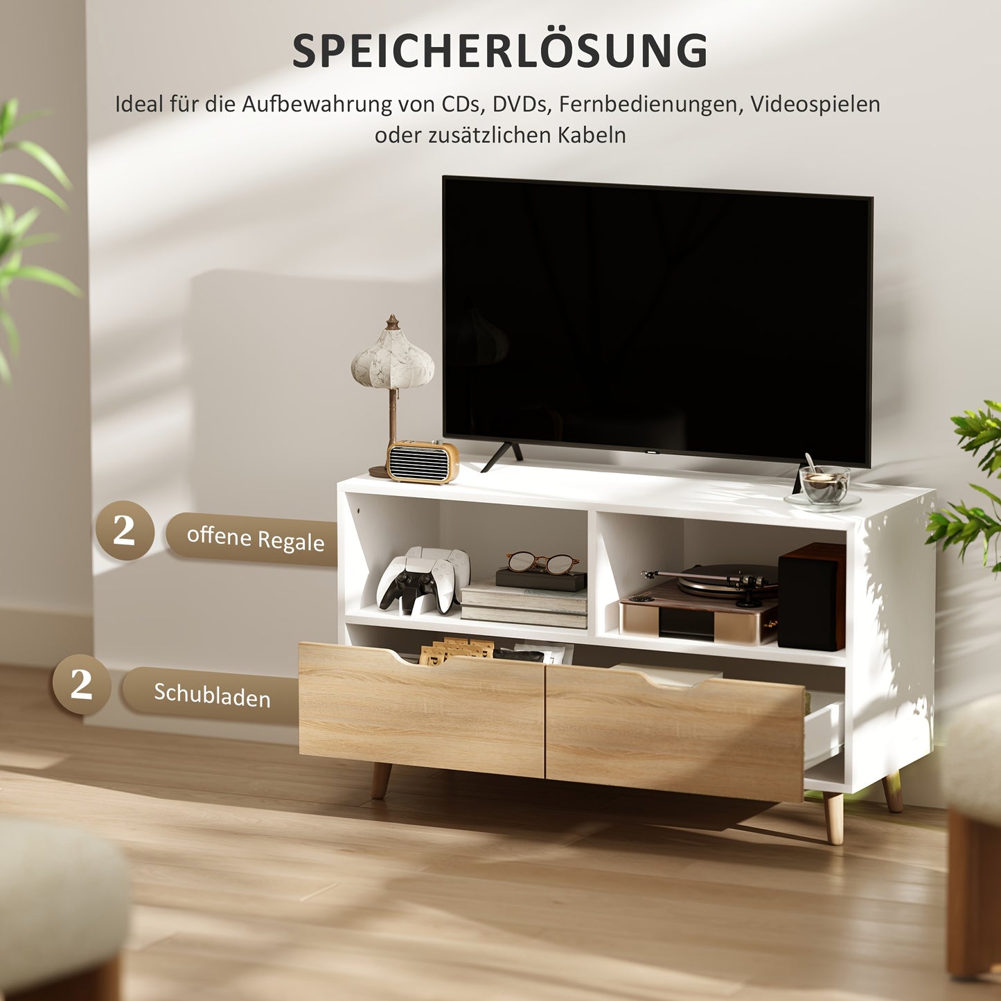 TV-meubel – Tv-kast – Tv-wand – TV-dressoir – Tv-console – Laag model 99 cm – Duurzaam materiaal – Fris wit design