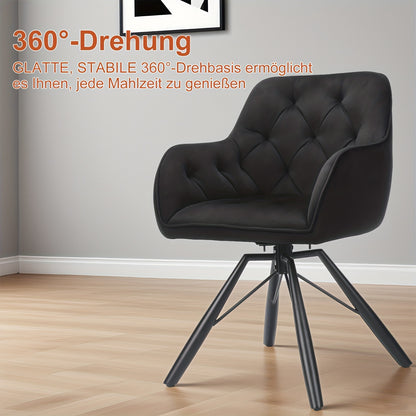 360° Draaibare Eetkamerstoelen – Draaistoelen – Velvet Stoelen – Bureaustoelen – Zwarte Stoelen – Set Van 2 – Ergonomisch Met Armleuningen – Stevige Metalen Pootjes
