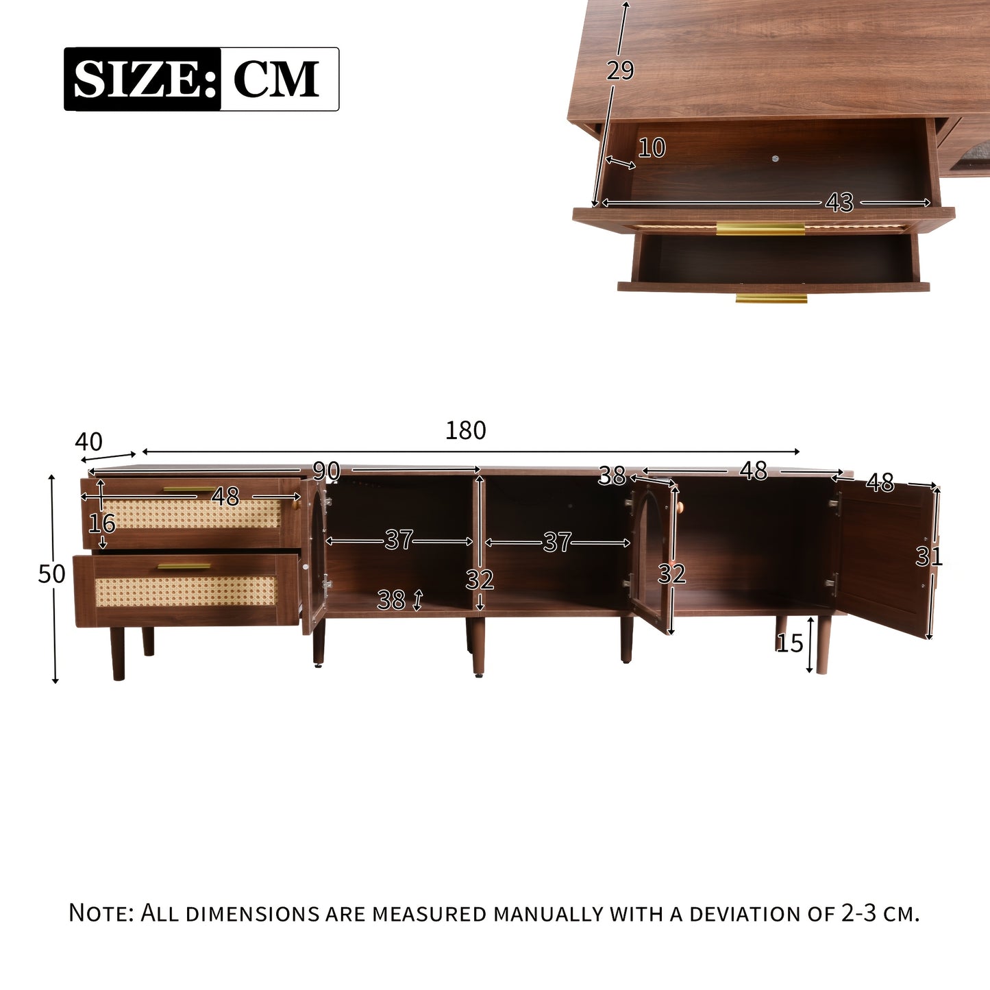 tv meubel – tv kast – tv dressoir – media meubel – tv stand – Groot Bruin Modern Tv Meubel voor 70-80 Inch – Gebogen Deuren & 2 Lades – Ruime Opbergruimte 3,2+ Kubieke Voet – Duurzaam Niet-Hout Materiaal – Eenvoudige Montage