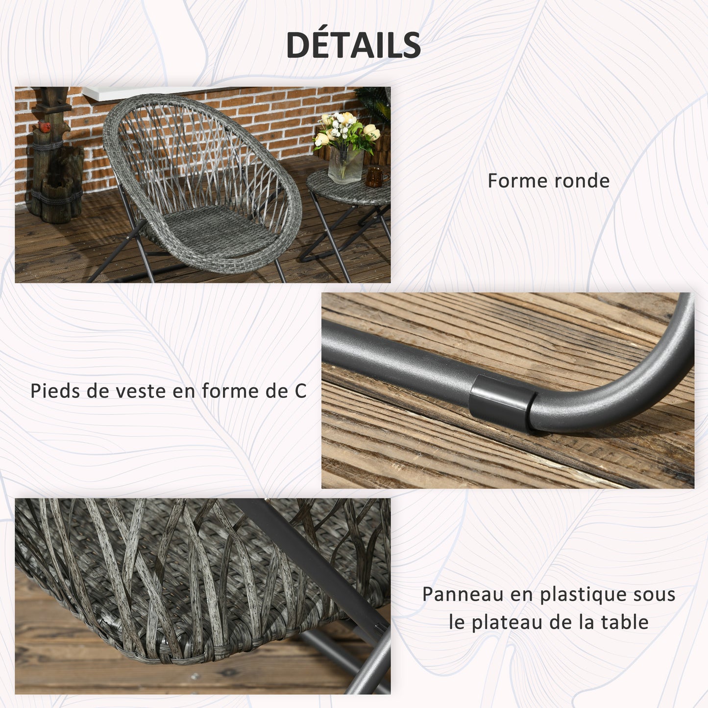 Tuinset – Buitenmeubelset – Patio Set – Tuinmeubilair – Balkonset – 2 Persoons – Stalen Frame – Opvouwbaar – Grijs