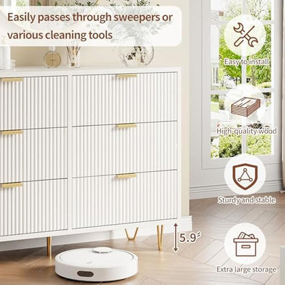 Ladekast – Ladenkast – Commode – Opbergkast – Dressoir – Wit Cannelé Design – 6 Lades – Compact 100x34x73 cm – MDF Met Houten Details