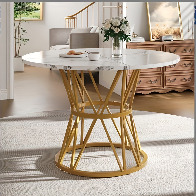 Round Dining Table (100×100×76cm), Kitchen & Living Room Coffee/Dinner table for 4, Stylish Metal Legs, Golden Finish, Table for Dining Room, Coffee Table with Storage, Round Dinner Table, Rectangular Dining Table, Marble R