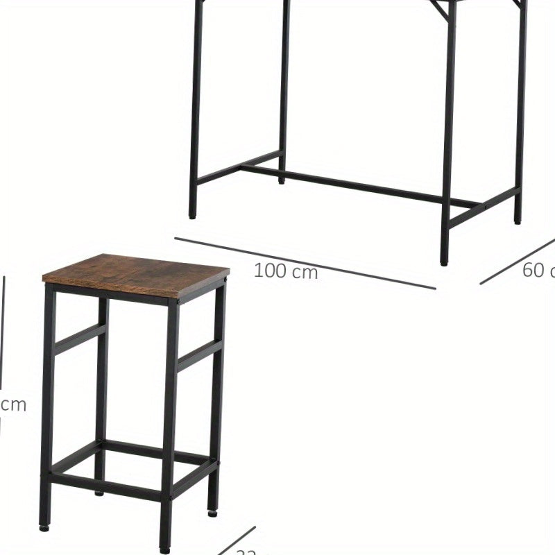Bartafelset – Bartafel – Barset – Statafel – Barkrukken – Rustiek Bruin – Metaal & Spaanplaat – 100x60x88 cm – 5-delig