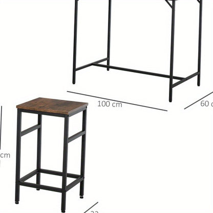 Bartafelset – Bartafel – Barset – Statafel – Barkrukken – Rustiek Bruin – Metaal & Spaanplaat – 100x60x88 cm – 5-delig